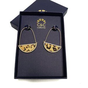NEW C&C California Calf Hair Leopard Earrings Gold Tone‎ Half Circle NWT